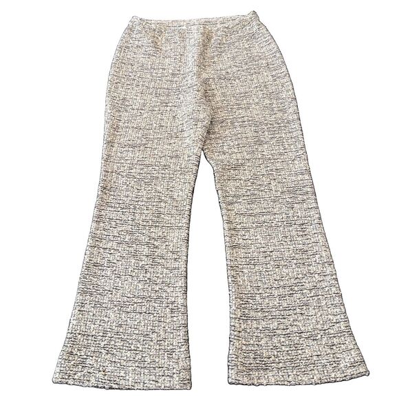 St. John Pants - St. John Bouclé Tweed Wide-Leg Knit Pants Salt & Pepper L Quiet Luxury Old Money
